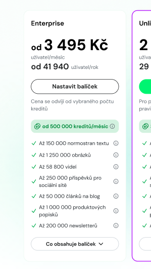 Balíček Enterprise na stránce Ceník