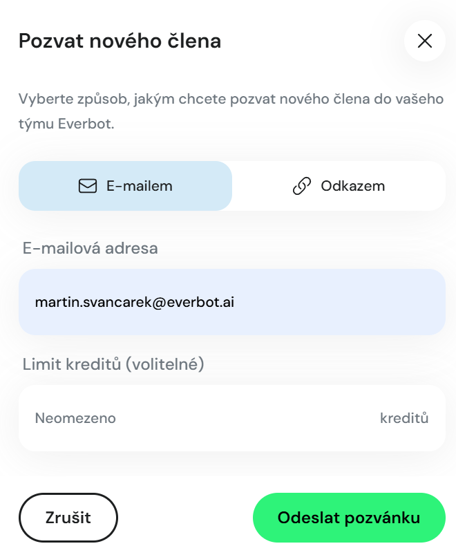 Detail pozvání - email